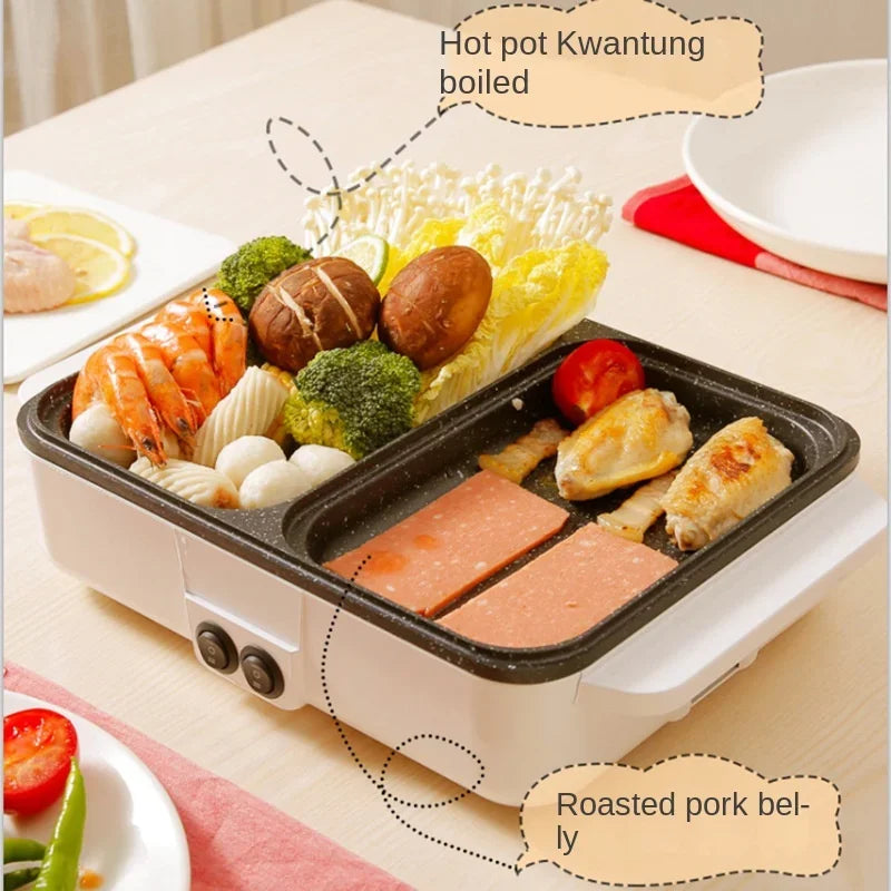 Hot Selling US/EU Multi-Function Portable 110/ 220V Electric Cooker Rinse Roast Dual-Use Hot Pot Electric Caldron for Family Use