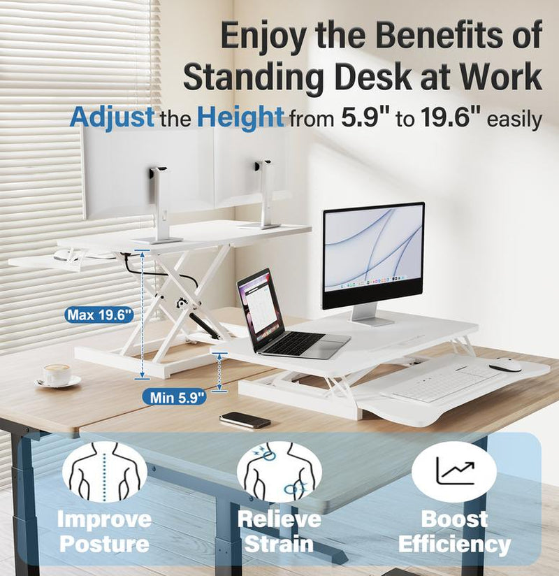 【Adjustable Height】 Standing Desk Converter, Sit to Stand up Desk Tabletop Dual Monitor and Laptop Workstation 32 INCH White,Dealsforyoudays