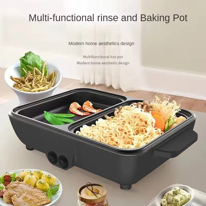 Hot Selling US/EU Multi-Function Portable 110/ 220V Electric Cooker Rinse Roast Dual-Use Hot Pot Electric Caldron for Family Use
