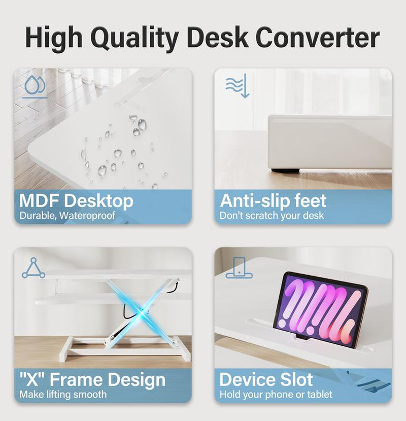 【Adjustable Height】 Standing Desk Converter, Sit to Stand up Desk Tabletop Dual Monitor and Laptop Workstation 32 INCH White,Dealsforyoudays