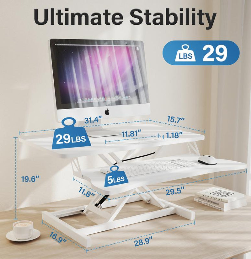【Adjustable Height】 Standing Desk Converter, Sit to Stand up Desk Tabletop Dual Monitor and Laptop Workstation 32 INCH White,Dealsforyoudays