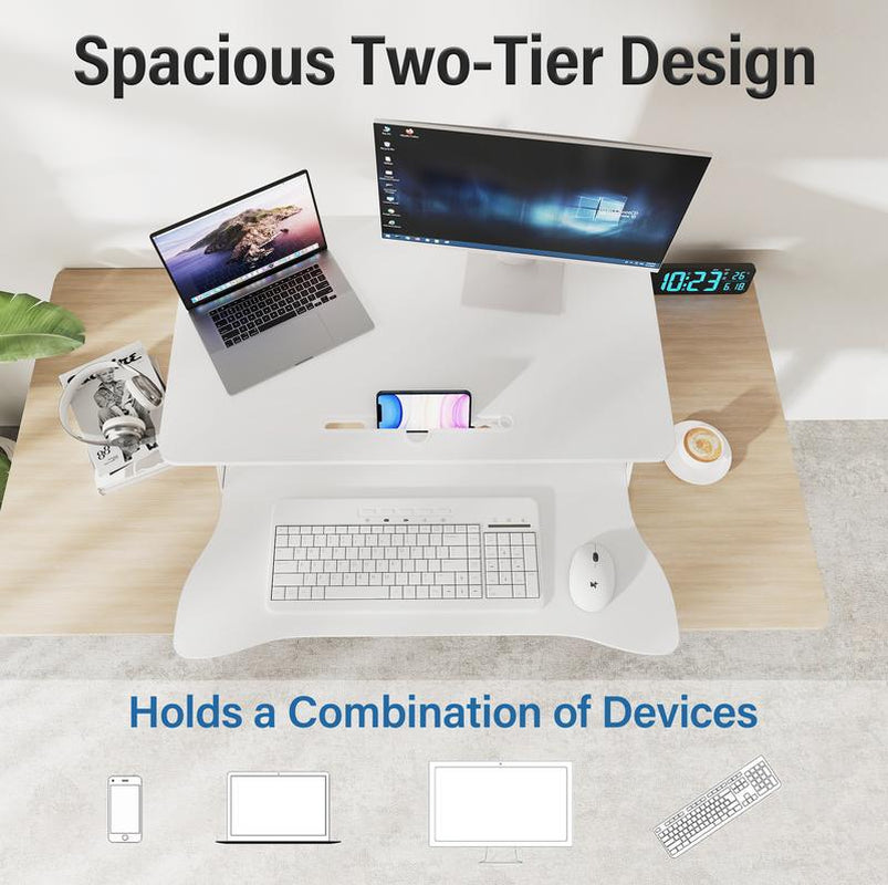 【Adjustable Height】 Standing Desk Converter, Sit to Stand up Desk Tabletop Dual Monitor and Laptop Workstation 32 INCH White,Dealsforyoudays