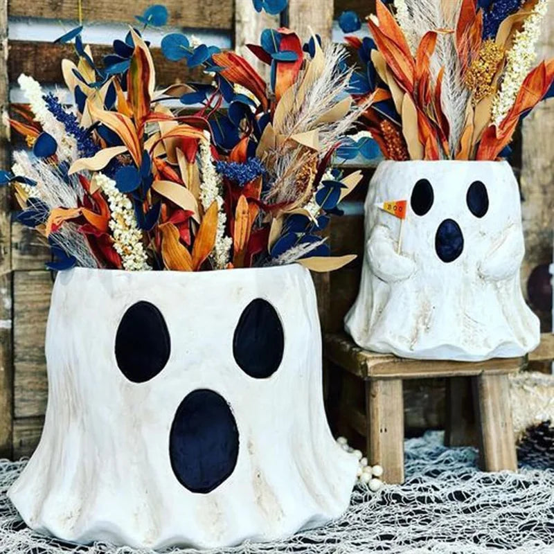 Promotion! Ghost Bucket Decor, Ghost Planter Pot, Ghost Bucket Vase, Halloween Ghost Bucket, Handmade Halloween Treat Buckets
