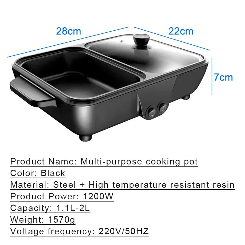 Hot Selling US/EU Multi-Function Portable 110/ 220V Electric Cooker Rinse Roast Dual-Use Hot Pot Electric Caldron for Family Use