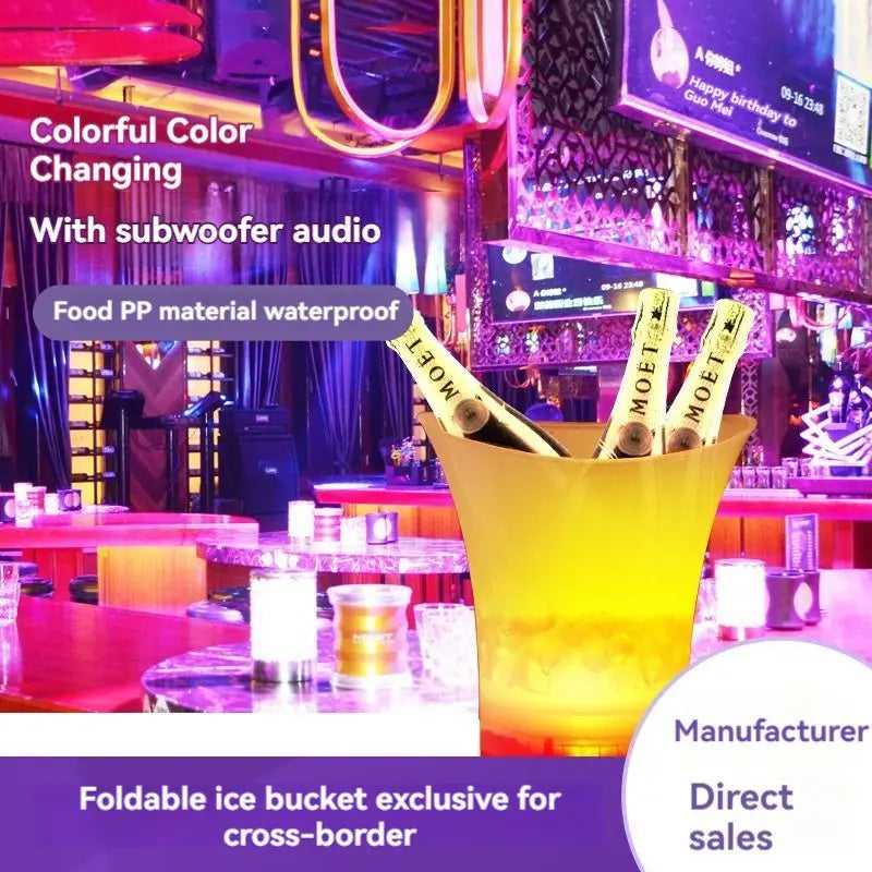 Glowing Ice Bucket Champagne Glowing Ice Bucket Ktv Beer Ice Wine Bucket LED round Glowing Plastic Ice Bucket