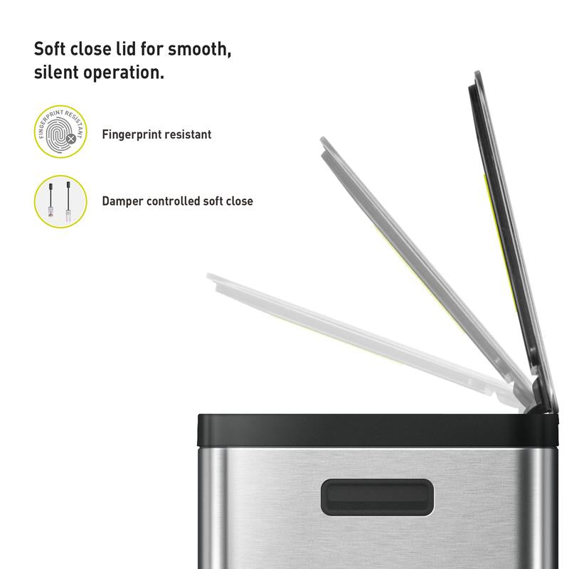 EKO Ecocasa II 36L+24L Dual Trash Can with Recycle Bin, Stainless Steel Garbage Can with Lid, Deodorizer Compartment, Fingerprint Resistant