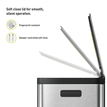 EKO Ecocasa II 36L+24L Dual Trash Can with Recycle Bin, Stainless Steel Garbage Can with Lid, Deodorizer Compartment, Fingerprint Resistant