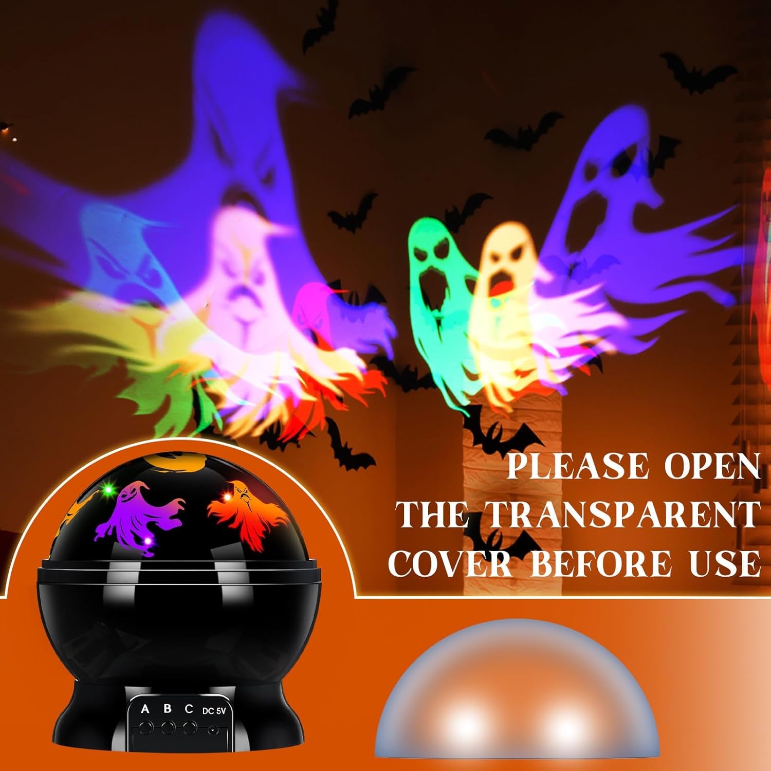 Indoor Halloween LED Projector Light with Spooky Ghosts for Holiday Decor
