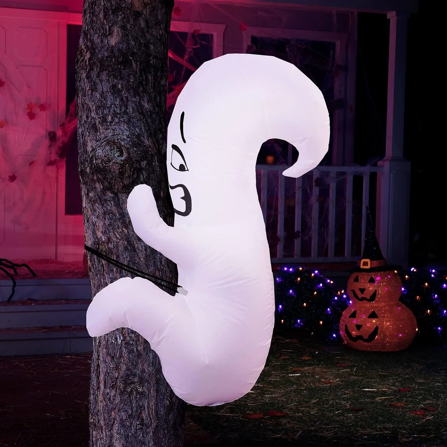 4Ft Halloween Inflatable Ghost Hugging Tree Inflatable with Build-In Leds,Outdoor Blow up Inflatables Yard Decoration Decorations