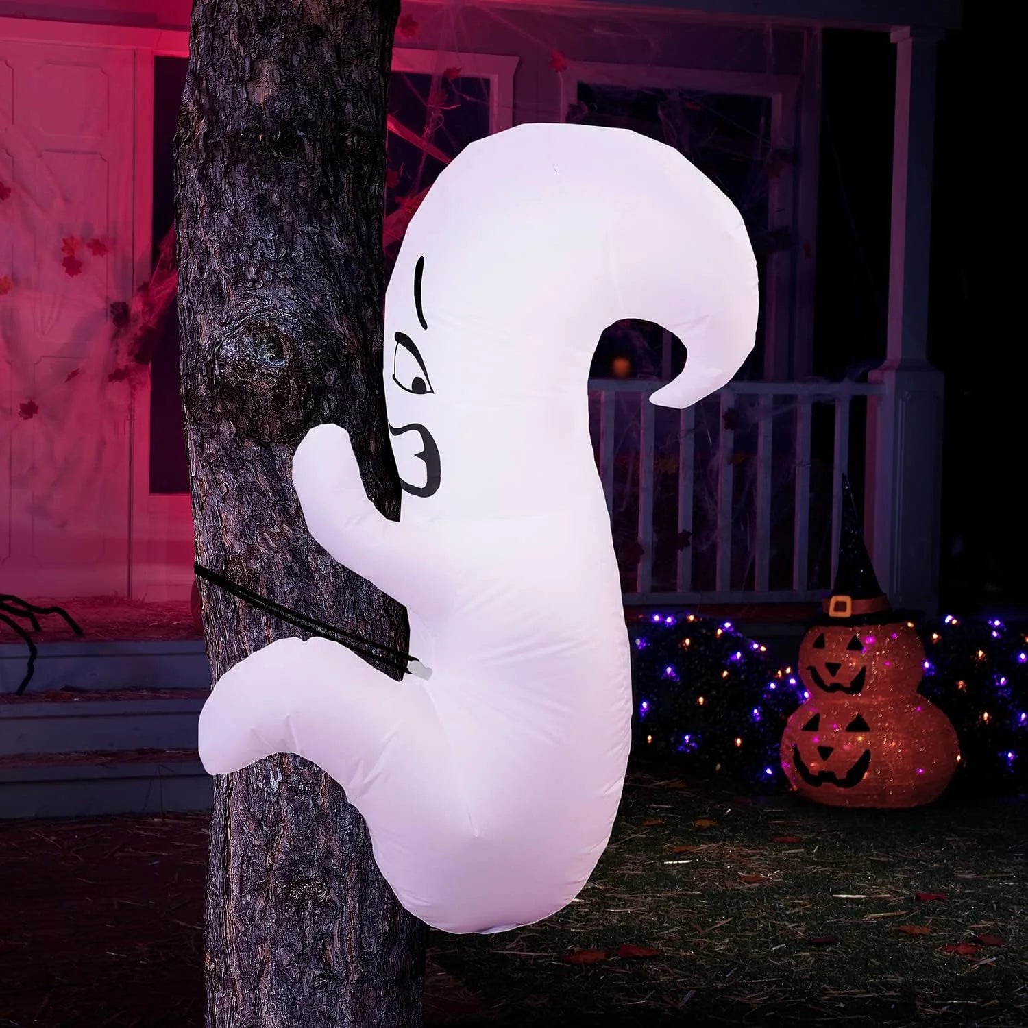 4Ft Halloween Inflatable Ghost Hugging Tree Inflatable with Build-In Leds,Outdoor Blow up Inflatables Yard Decoration Decorations