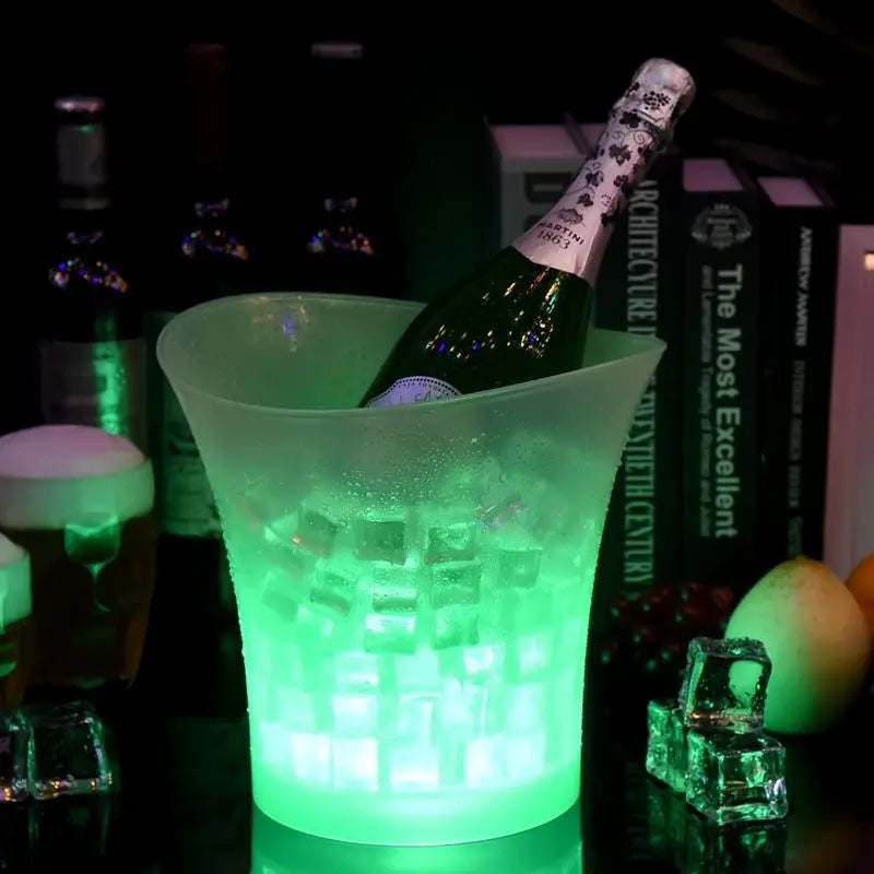 Glowing Ice Bucket Champagne Glowing Ice Bucket Ktv Beer Ice Wine Bucket LED round Glowing Plastic Ice Bucket