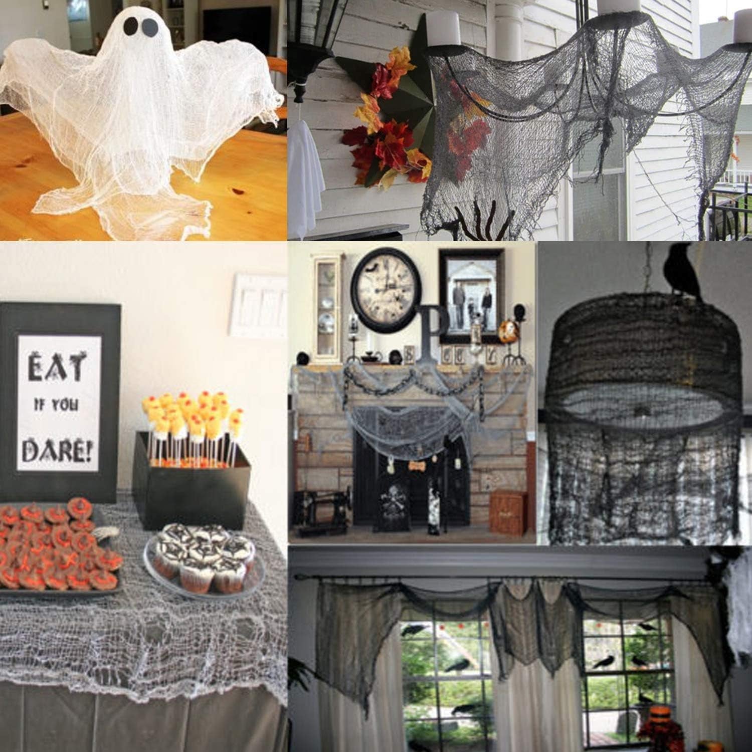 5.5Yardsx40" Include Hanging Outdoor Indoor Scary Creepy Halloween Office Party Door Window Giant Spider Wall Yard Table Car Lawn Cloth Decorations Cheesecloth Fabric (Black-B(5.5 Yards X 40 Inch ))