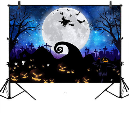 Halloween Photography Backdrop Halloween Light Moon Scary Pumpkin Photography Background Horror Bat Pumpkin Birthday Baby Shower Halloween Party Backdrops Decorations (8X6)