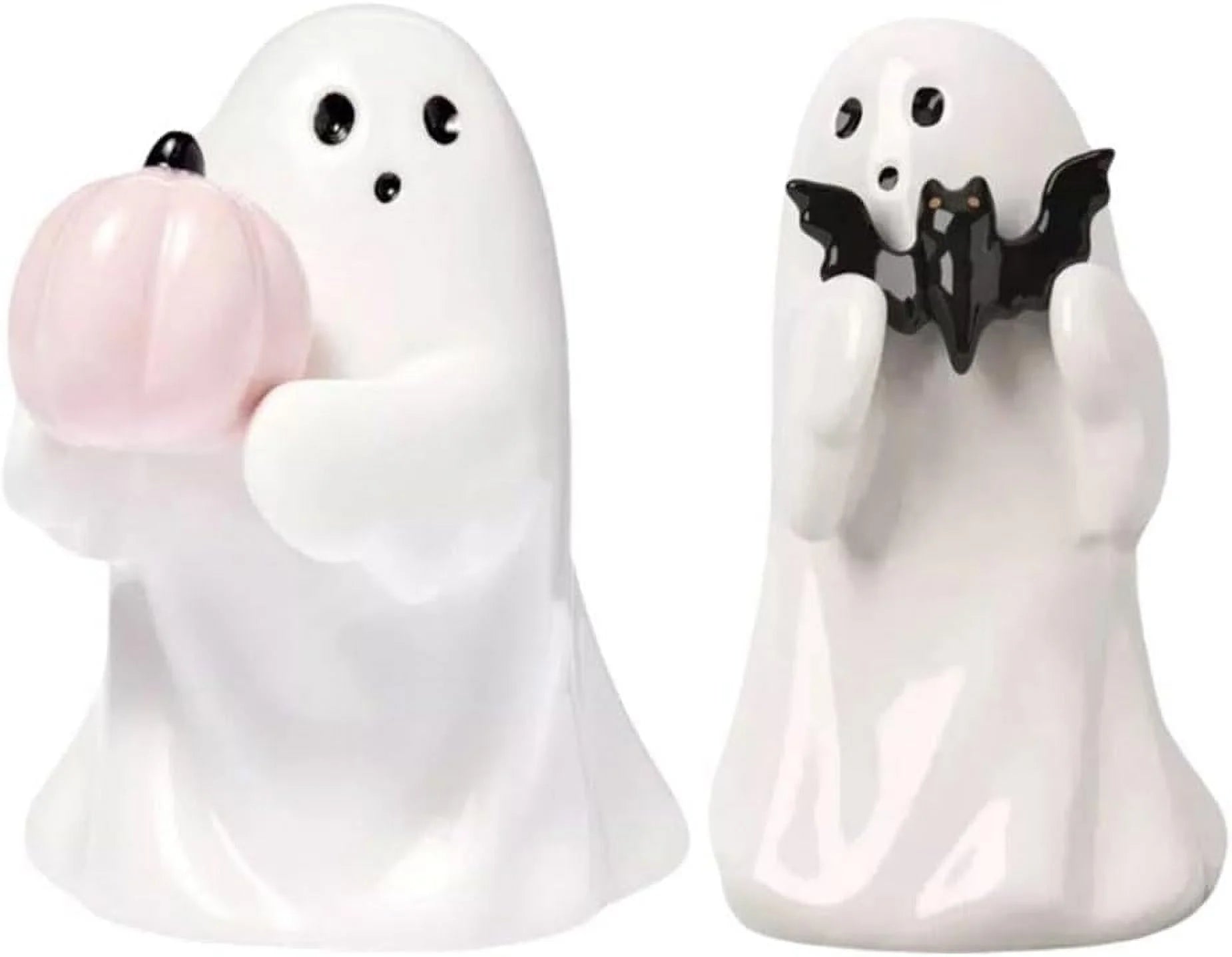 Ghost Hold Pumpkin Figurines,Halloween Ghost Decorations Figurine,Cute Ghost with Bat Spooky Statue,Halloween Ghost Ornaments,Spooky Ghost Sculpture Gift for Halloween Office Kitchen Decor