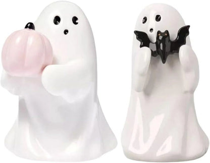 Ghost Hold Pumpkin Figurines,Halloween Ghost Decorations Figurine,Cute Ghost with Bat Spooky Statue,Halloween Ghost Ornaments,Spooky Ghost Sculpture Gift for Halloween Office Kitchen Decor