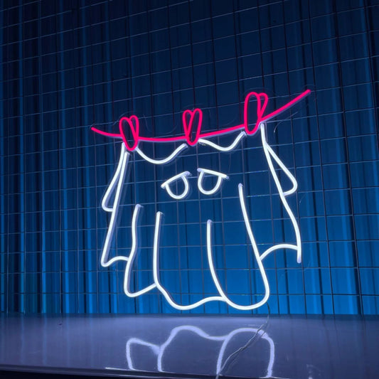 Ghost Clothesline Neon Sign, Ghost Halloween Wall Art Decor, Halloween Party Wall Decor
