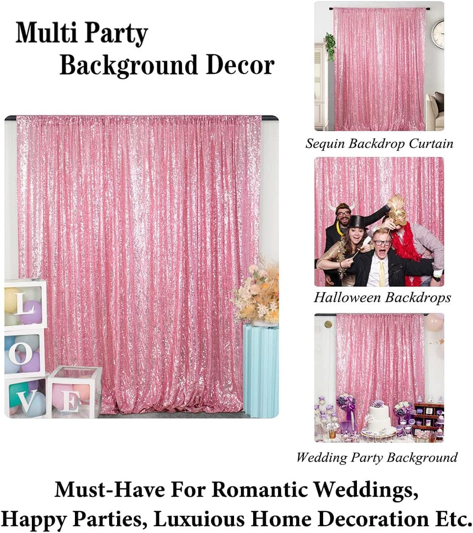 Sequin Backdrop Shiny Pink 4Ftx7Ft Shower Backdrops Pink Gold Sequin-Backdrop 7Ft Wedding Ceremony Sequins Party Background Birthday Bridal Shower Photo Booth Back Drop