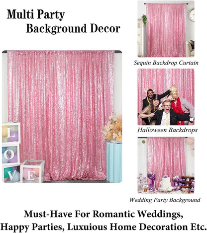 Sequin Backdrop Shiny Pink 4Ftx7Ft Shower Backdrops Pink Gold Sequin-Backdrop 7Ft Wedding Ceremony Sequins Party Background Birthday Bridal Shower Photo Booth Back Drop