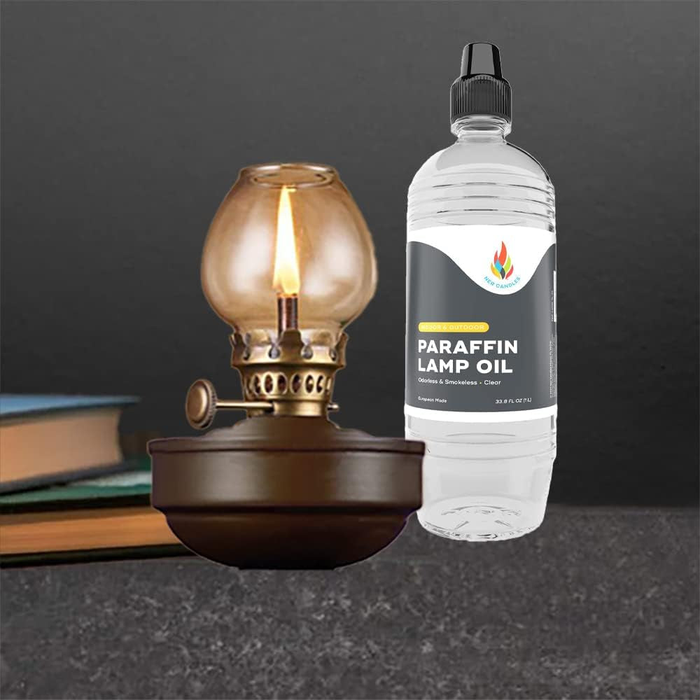Liquid Paraffin Lamp Oil - 1 Liter - Smokeless, Odorless, Ultra Clean Burning Fuel for Indoor and Outdoor Use (Clear) (Single)