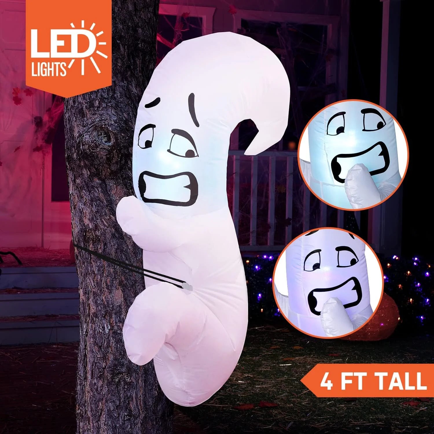 4Ft Halloween Inflatable Ghost Hugging Tree Inflatable with Build-In Leds,Outdoor Blow up Inflatables Yard Decoration Decorations