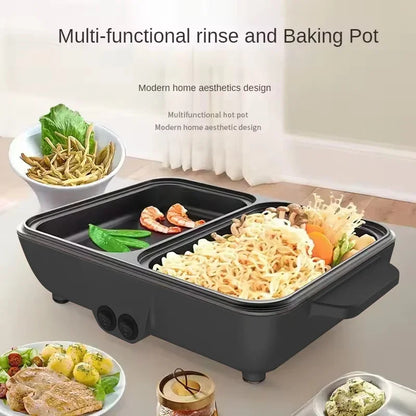 Hot Selling US/EU Multi-Function Portable 110/ 220V Electric Cooker Rinse Roast Dual-Use Hot Pot Electric Caldron for Family Use