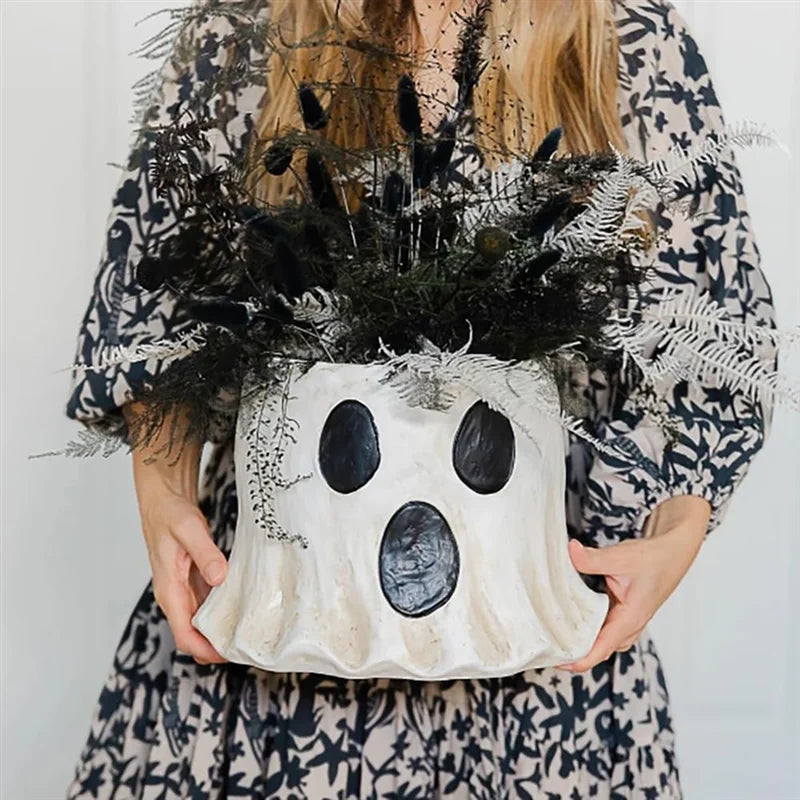 Promotion! Ghost Bucket Decor, Ghost Planter Pot, Ghost Bucket Vase, Halloween Ghost Bucket, Handmade Halloween Treat Buckets