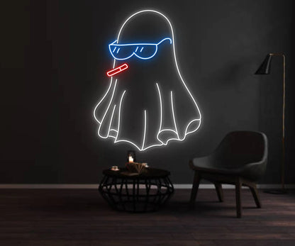Ghost Smoking Neon Sign, Cool Ghost Halloween Party Décor