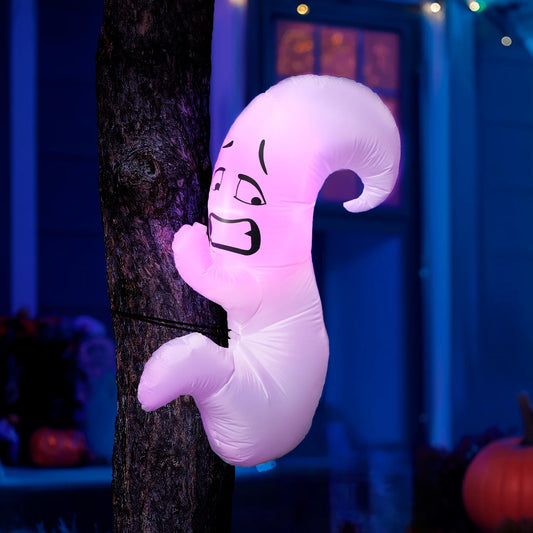 4Ft Halloween Inflatable Ghost Hugging Tree Inflatable with Build-In Leds,Outdoor Blow up Inflatables Yard Decoration Decorations