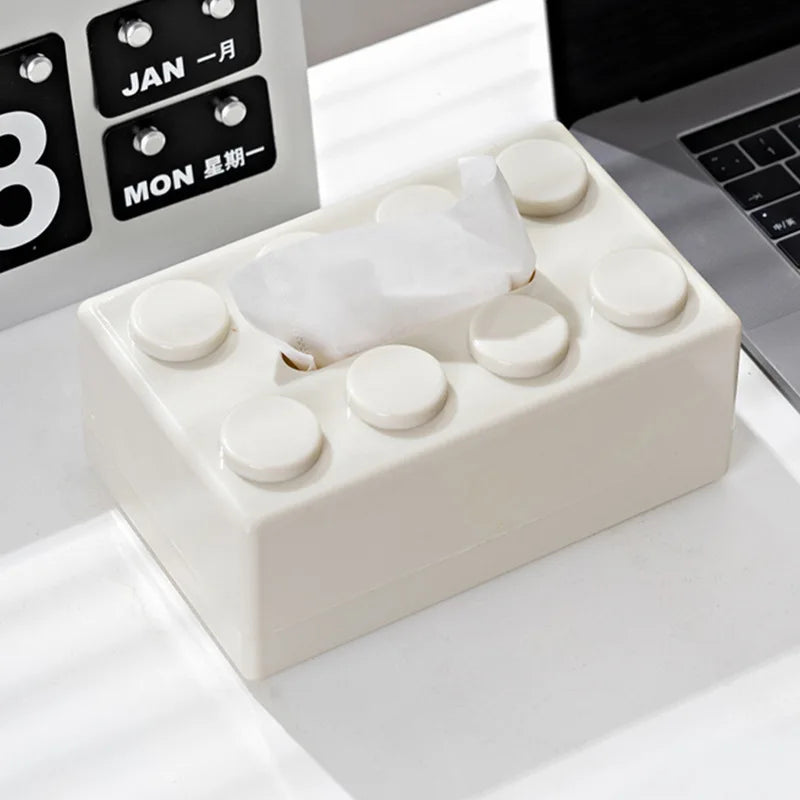 Creative Building Block Tissue Box Spring Design Tissue Storage Box for Bathroom Living Room Car Wall-Mounted Toilet Paper Box