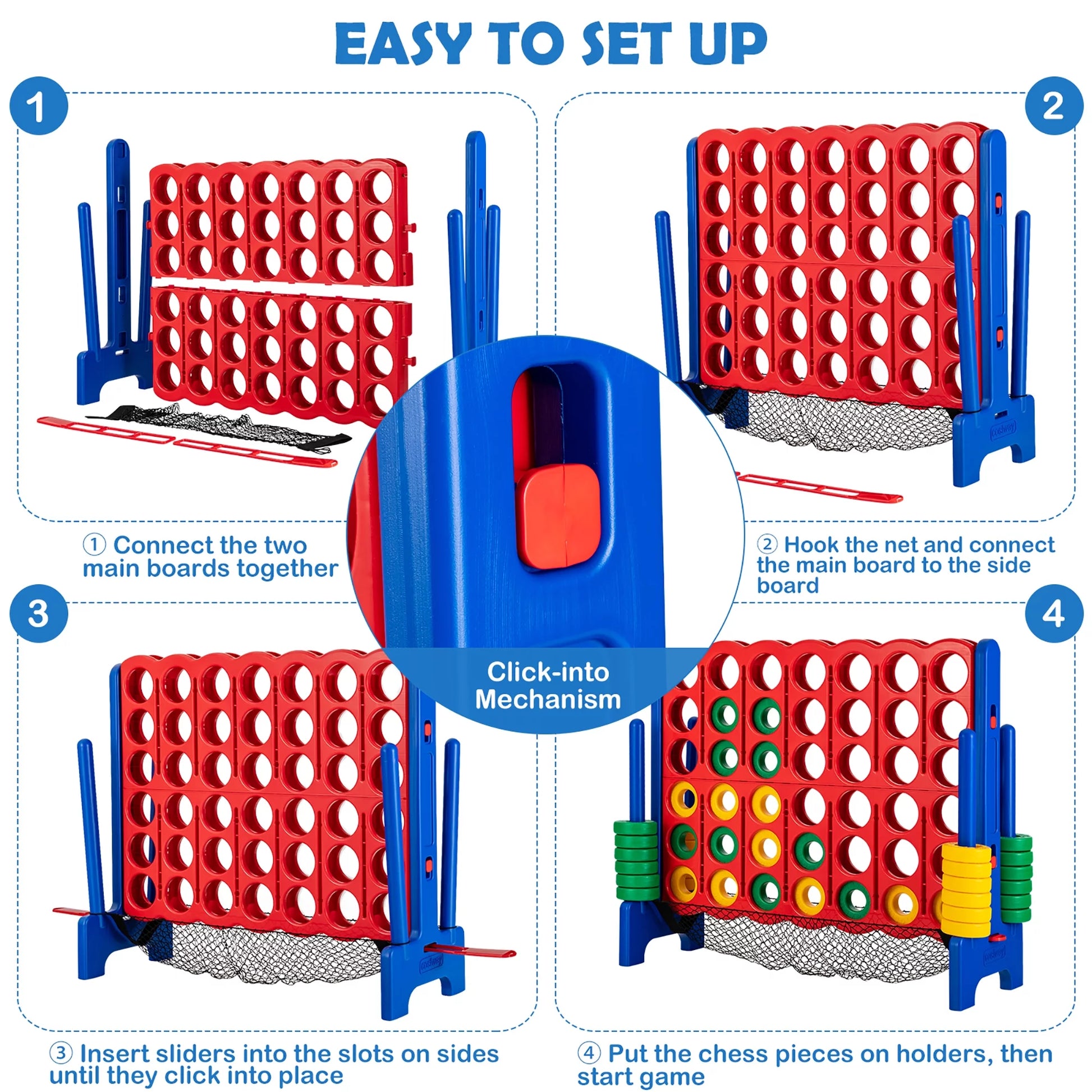 Ultimate 4-To-Score Giant Connect Game Set - Fun for Kids & Adults with Convenient Net Storage!
