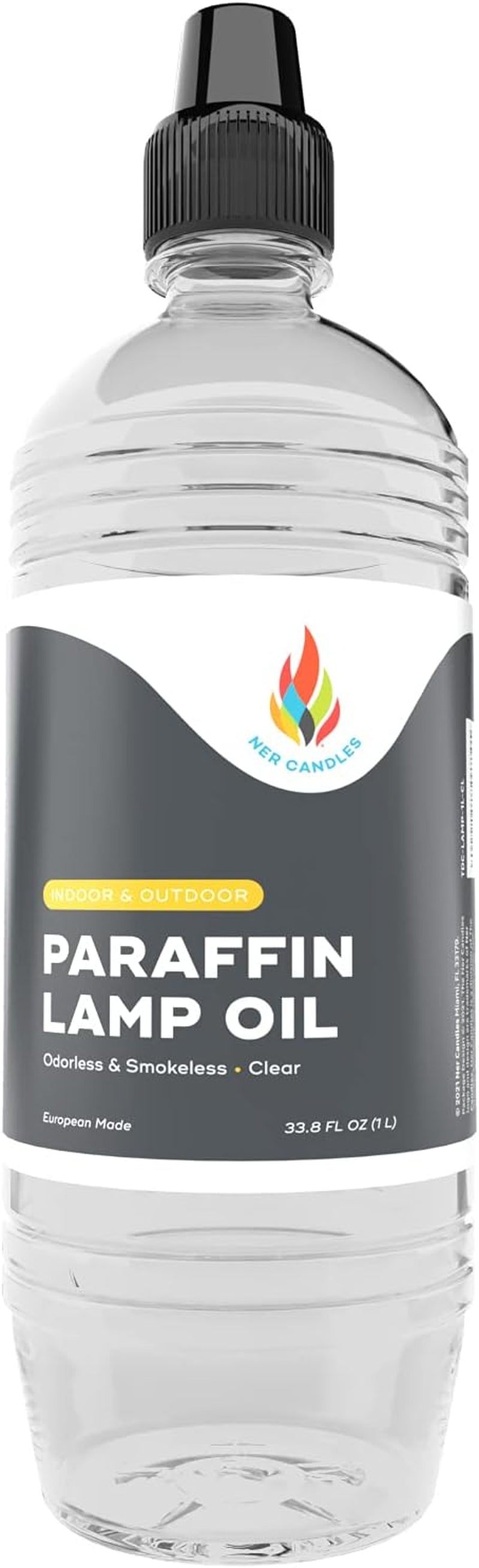 Liquid Paraffin Lamp Oil - 1 Liter - Smokeless, Odorless, Ultra Clean Burning Fuel for Indoor and Outdoor Use (Clear) (Single)
