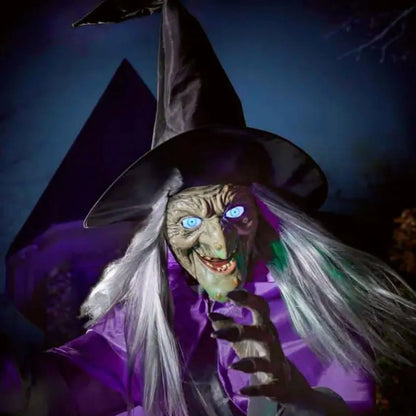 Witch Decorations Halloween 6 FT Scary Flying Witch Decorations Animatronics Halloween Props with Scary Sounds and Lights Decorations for outside Indoor Garden Yard