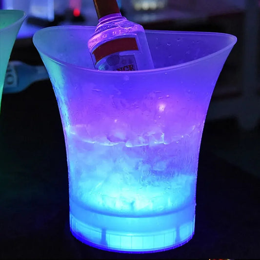 Glowing Ice Bucket Champagne Glowing Ice Bucket Ktv Beer Ice Wine Bucket LED round Glowing Plastic Ice Bucket