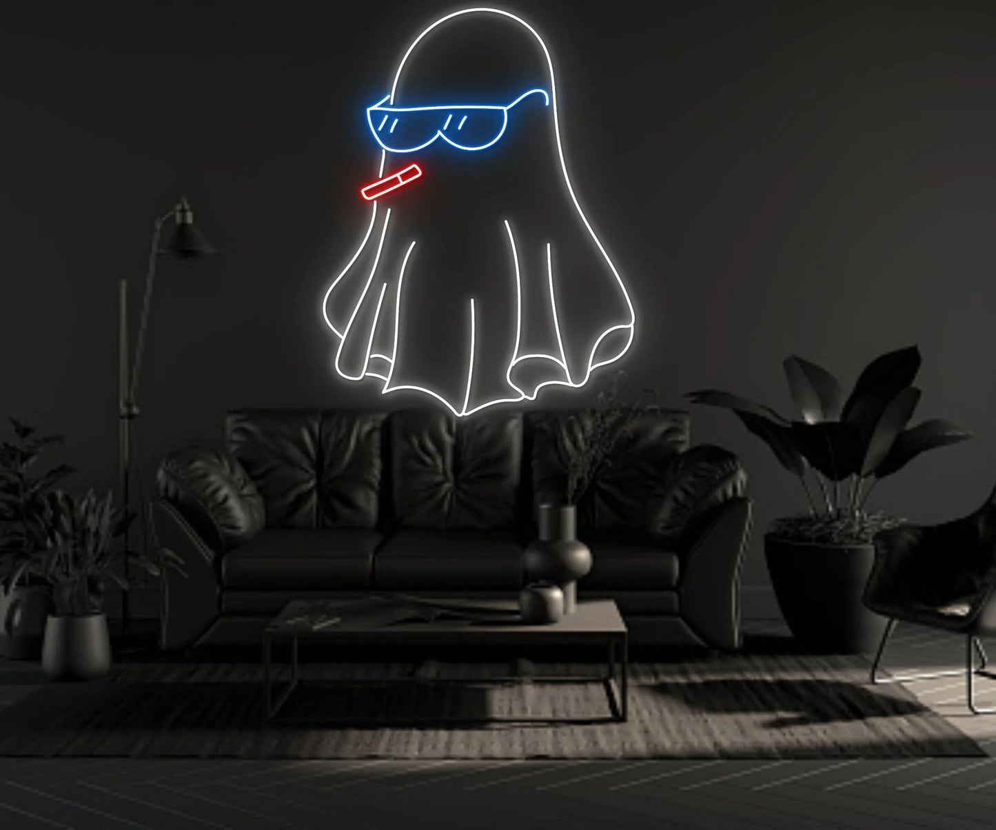 Ghost Smoking Neon Sign, Cool Ghost Halloween Party Décor