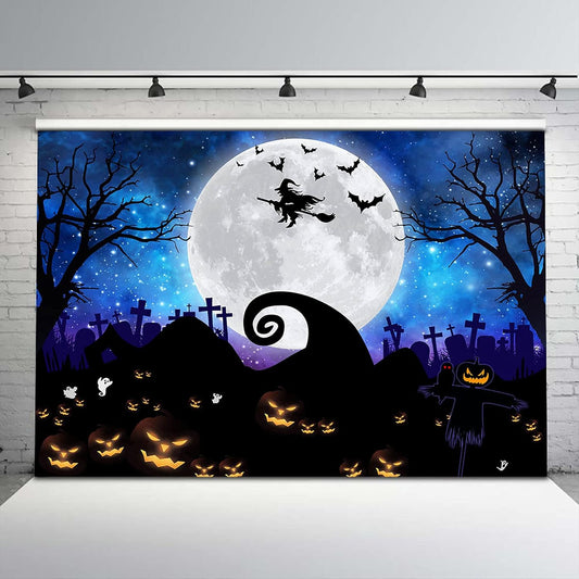 Halloween Photography Backdrop Halloween Light Moon Scary Pumpkin Photography Background Horror Bat Pumpkin Birthday Baby Shower Halloween Party Backdrops Decorations (8X6)