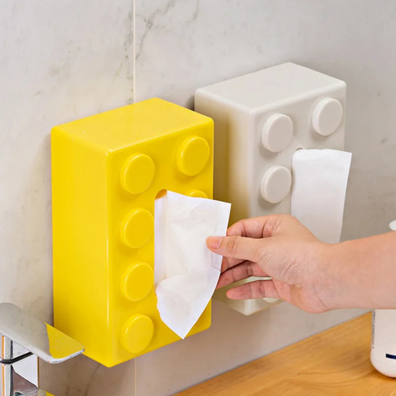 Creative Building Block Tissue Box Spring Design Tissue Storage Box for Bathroom Living Room Car Wall-Mounted Toilet Paper Box