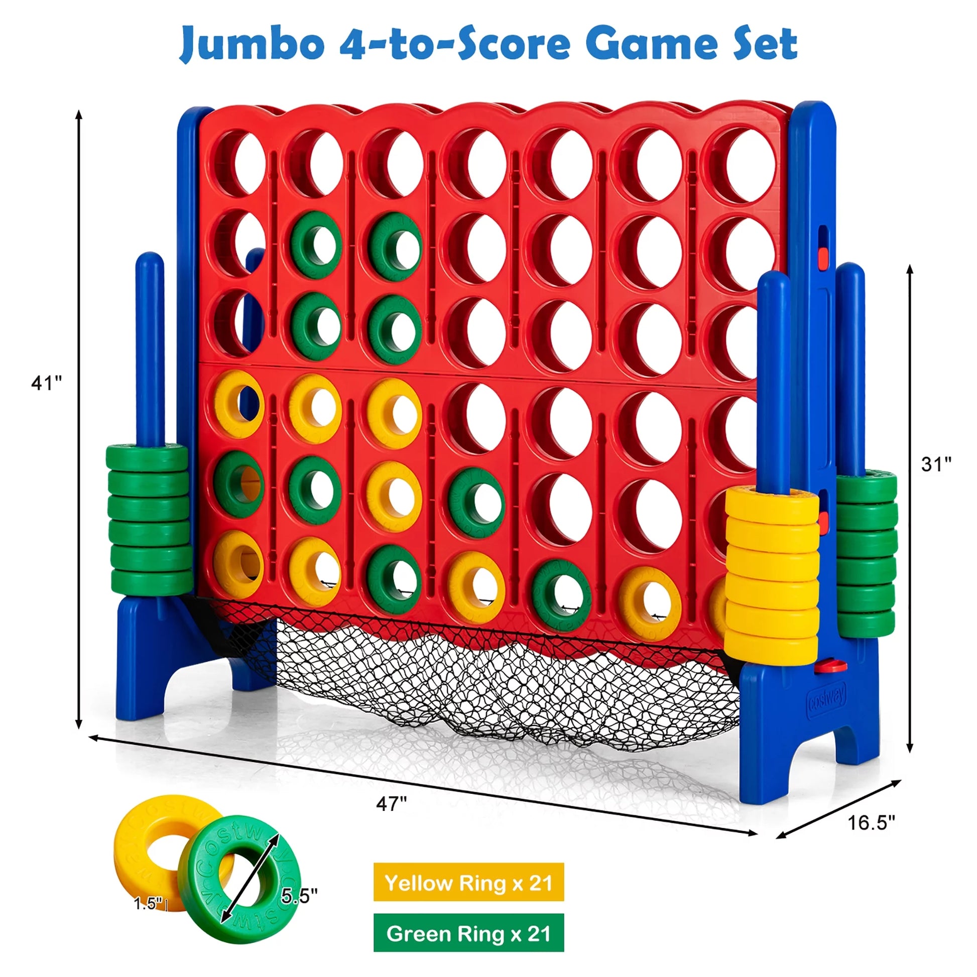 Ultimate 4-To-Score Giant Connect Game Set - Fun for Kids & Adults with Convenient Net Storage!