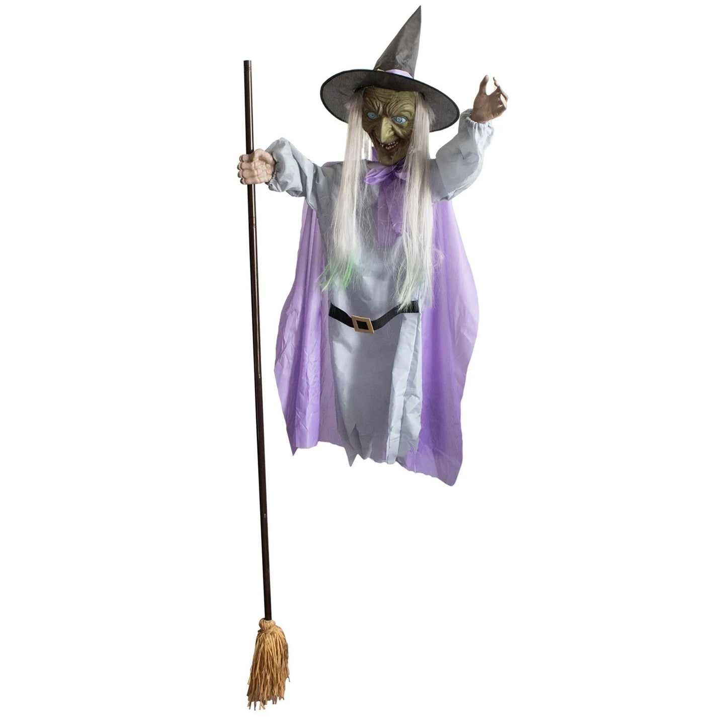 Witch Decorations Halloween 6 FT Scary Flying Witch Decorations Animatronics Halloween Props with Scary Sounds and Lights Decorations for outside Indoor Garden Yard