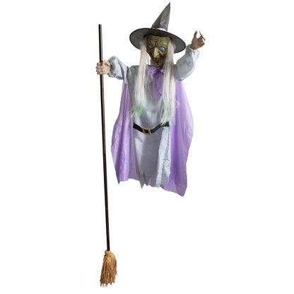 Witch Decorations Halloween 6 FT Scary Flying Witch Decorations Animatronics Halloween Props with Scary Sounds and Lights Decorations for outside Indoor Garden Yard