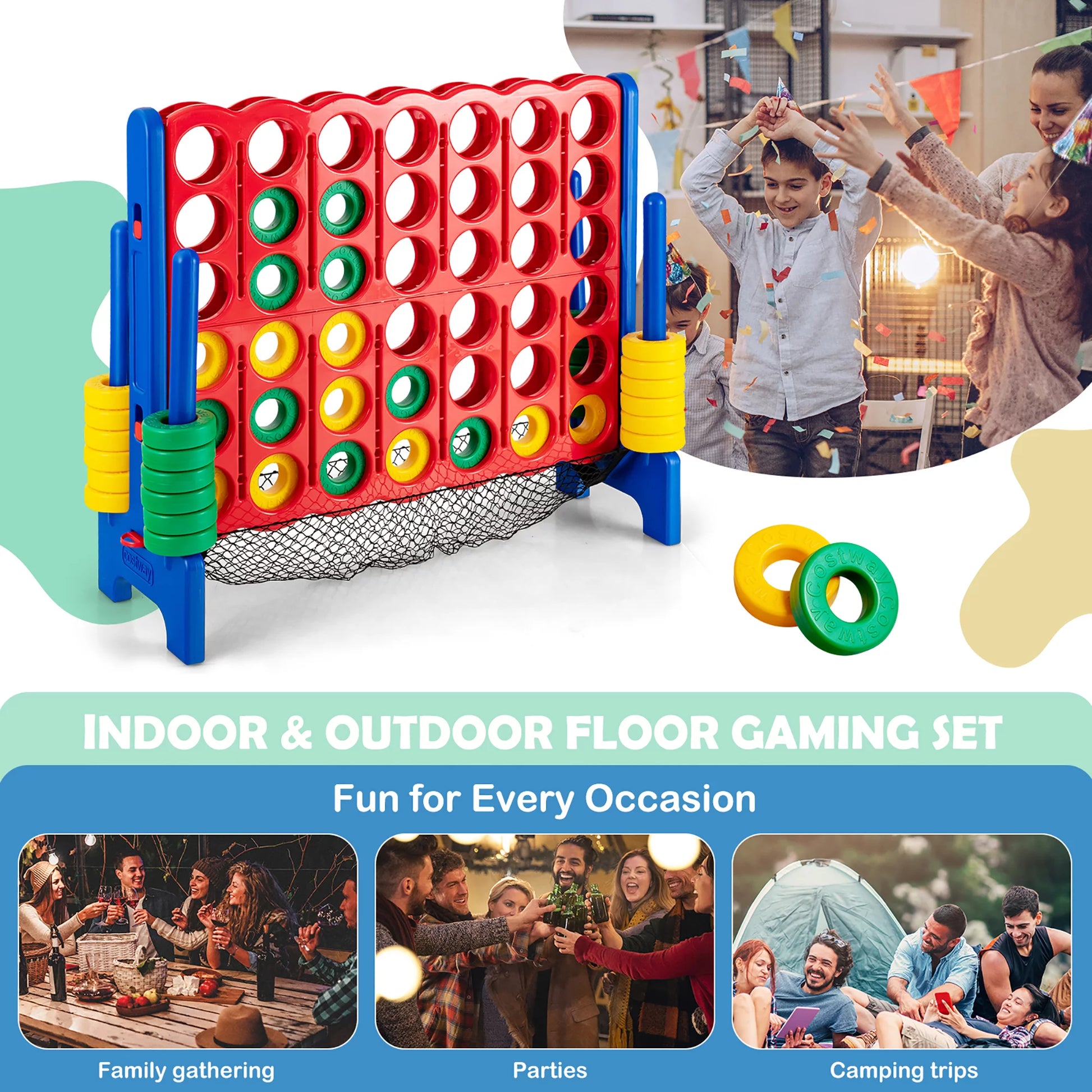 Ultimate 4-To-Score Giant Connect Game Set - Fun for Kids & Adults with Convenient Net Storage!