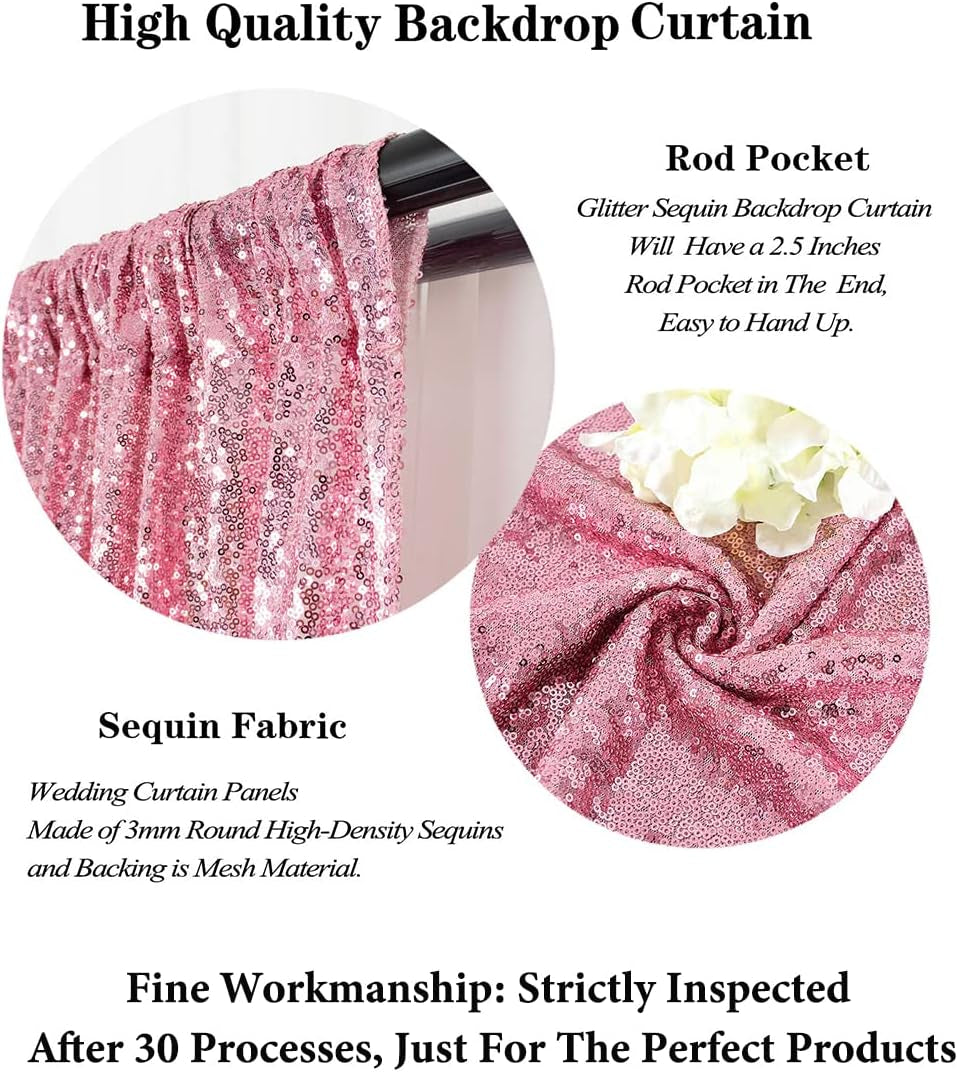 Sequin Backdrop Shiny Pink 4Ftx7Ft Shower Backdrops Pink Gold Sequin-Backdrop 7Ft Wedding Ceremony Sequins Party Background Birthday Bridal Shower Photo Booth Back Drop