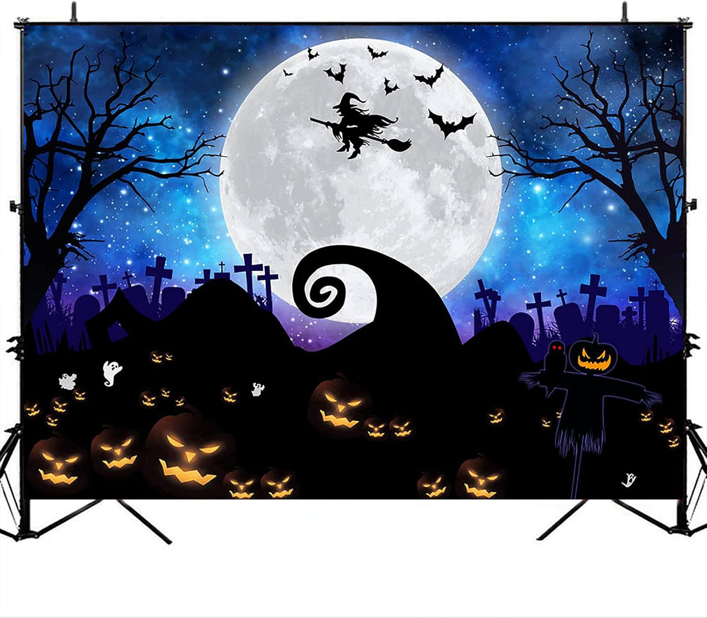 Halloween Photography Backdrop Halloween Light Moon Scary Pumpkin Photography Background Horror Bat Pumpkin Birthday Baby Shower Halloween Party Backdrops Decorations (8X6)