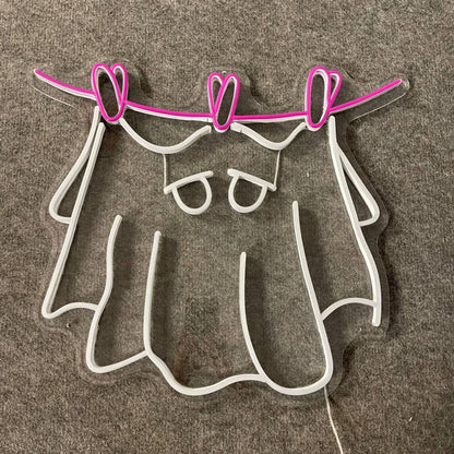 Ghost Clothesline Neon Sign, Ghost Halloween Wall Art Decor, Halloween Party Wall Decor