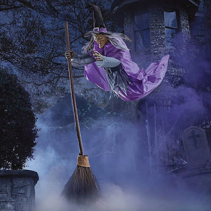 Witch Decorations Halloween 6 FT Scary Flying Witch Decorations Animatronics Halloween Props with Scary Sounds and Lights Decorations for outside Indoor Garden Yard