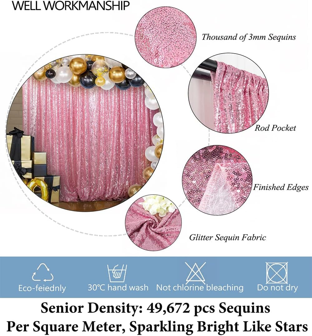 Sequin Backdrop Shiny Pink 4Ftx7Ft Shower Backdrops Pink Gold Sequin-Backdrop 7Ft Wedding Ceremony Sequins Party Background Birthday Bridal Shower Photo Booth Back Drop
