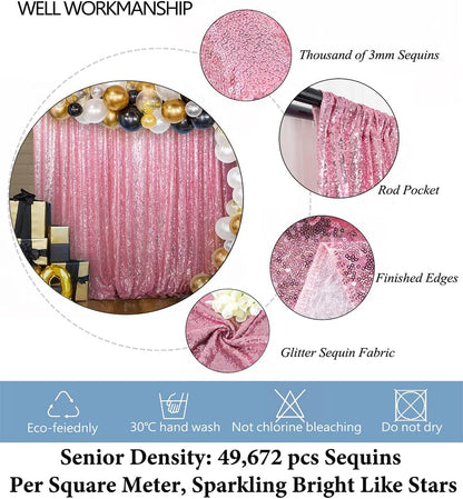 Sequin Backdrop Shiny Pink 4Ftx7Ft Shower Backdrops Pink Gold Sequin-Backdrop 7Ft Wedding Ceremony Sequins Party Background Birthday Bridal Shower Photo Booth Back Drop