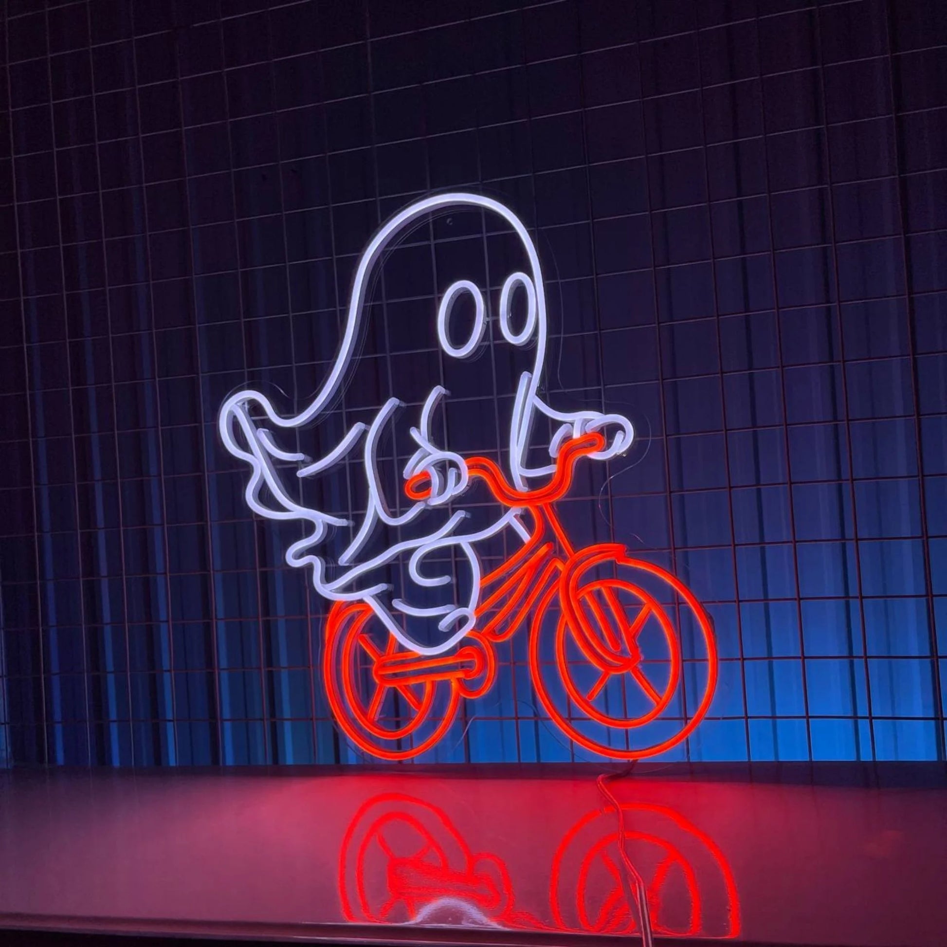 Ghost Neon Sign, Ghost Drive Bicycle Wall Art Decor, Halloween Wall Decor