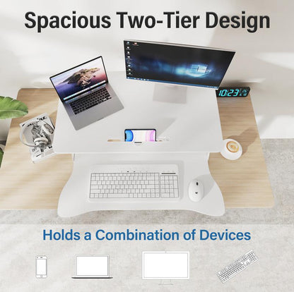 【Adjustable Height】 Standing Desk Converter, Sit to Stand up Desk Tabletop Dual Monitor and Laptop Workstation 32 INCH White，Dealsforyoudays