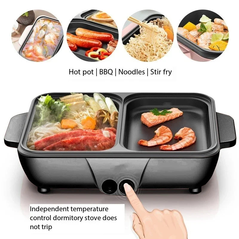 Hot Selling US/EU Multi-Function Portable 110/ 220V Electric Cooker Rinse Roast Dual-Use Hot Pot Electric Caldron for Family Use