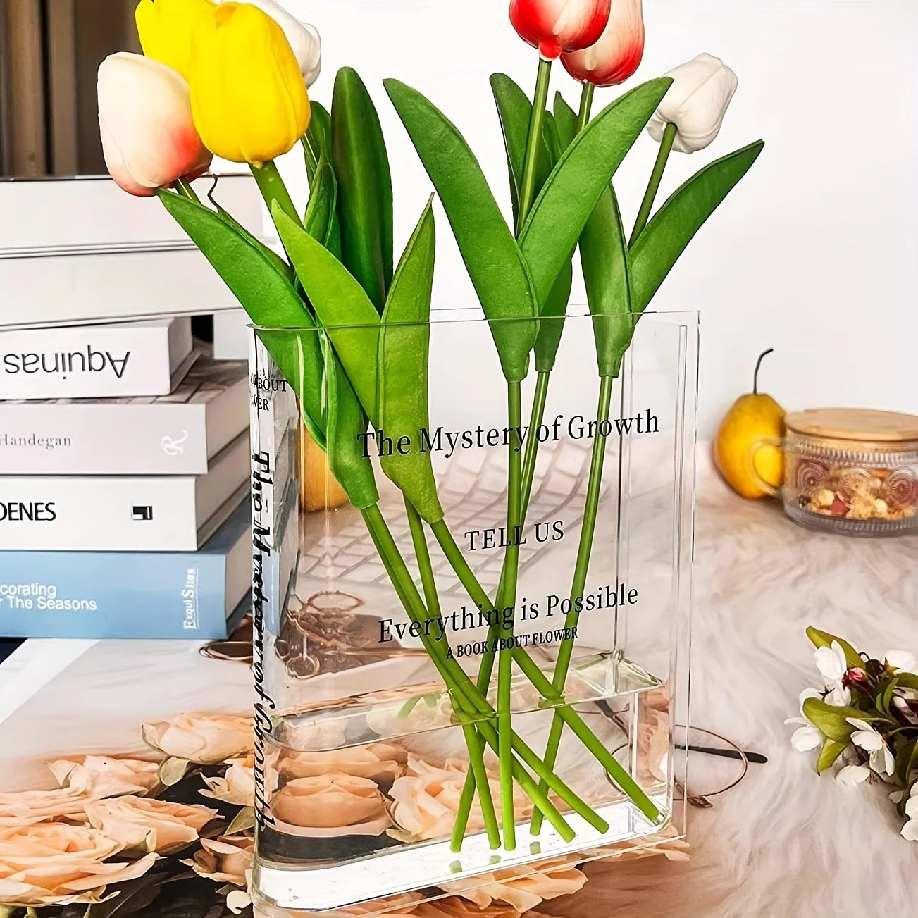 Book-Shaped Acrylic Vase - Transparent Decorative Bottle for Aesthetic Home and Office Bookshelf Accents